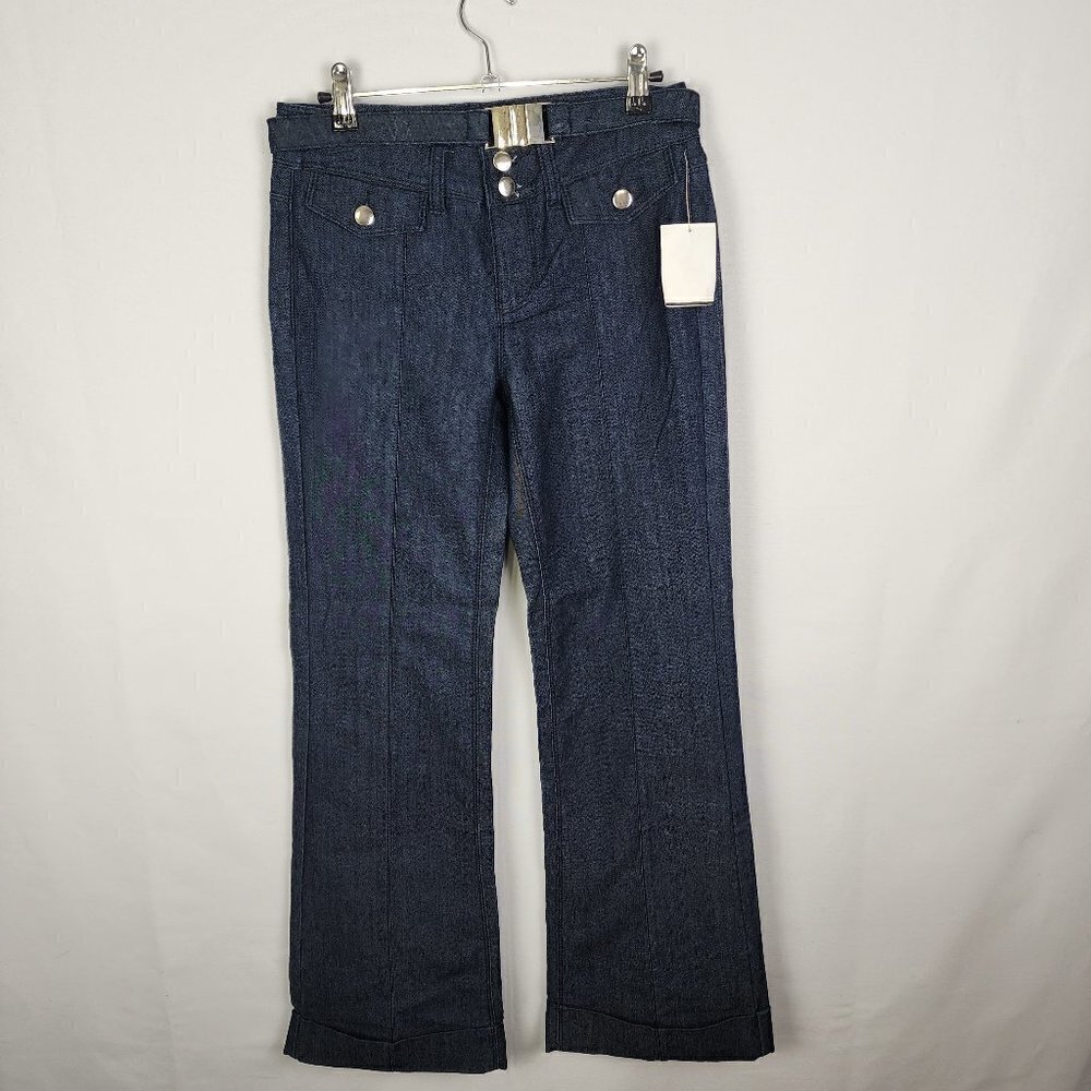 Alfani Petite Dark Wash Wide Leg Trouser Jeans Cuffed Silver Buckle 2P NEW